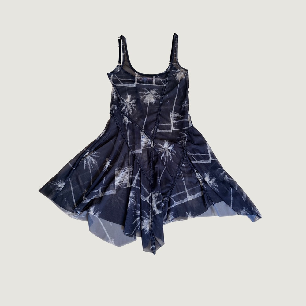 Urban Outfitters Mesh Palm Tree Handkerchief Hem Mini Dress XS gothic witch